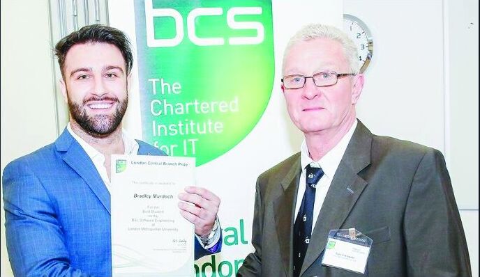 Brad receiving the BCS Best First Class award
